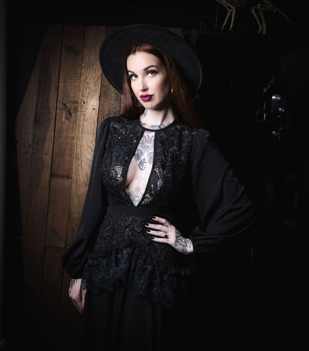 Witchwood Lenore Victorian Style Black Lace Maxi Dress