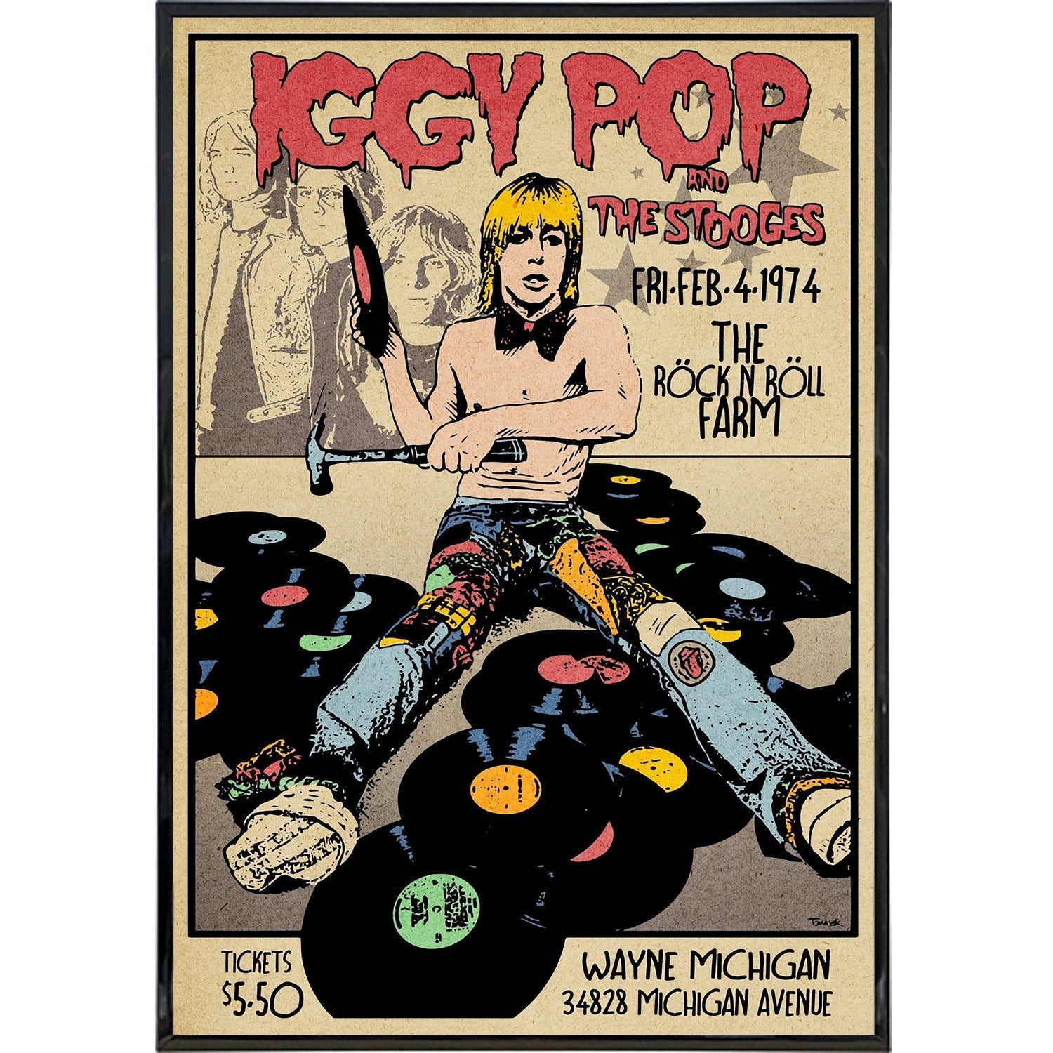 Iggy Pop and the Stooges 1974 Vintage Show Poster Print