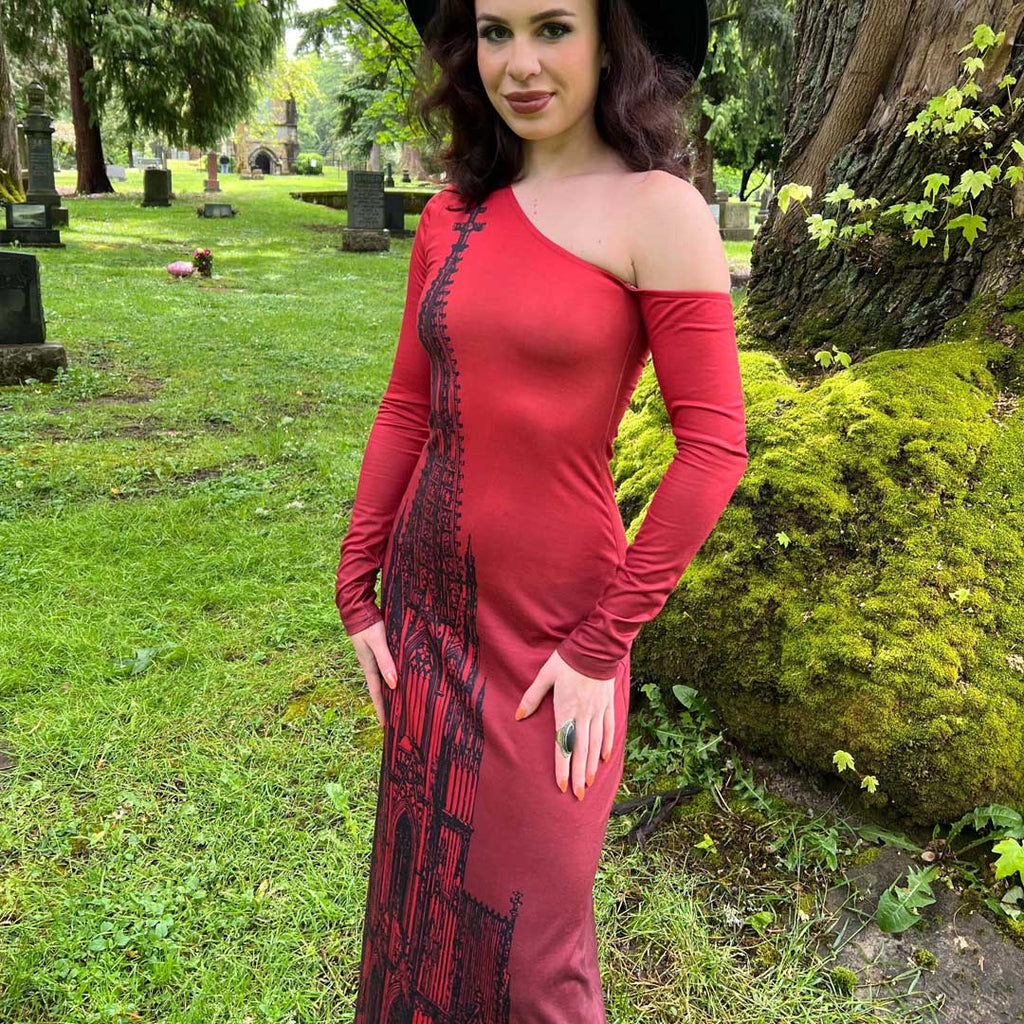Witchwood Elspeth Red Cathedral Off Shoulder Maxi Dress