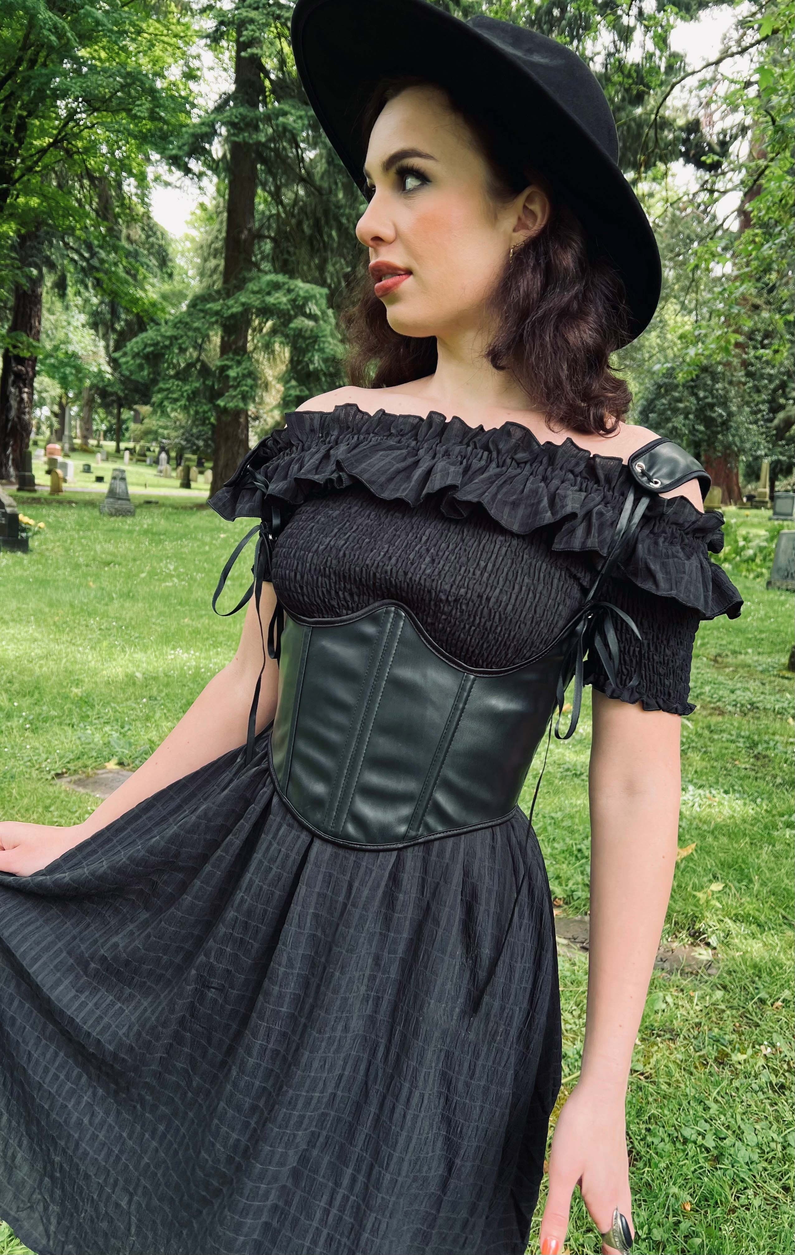 Witchwood Hilda Black Off Shoulder Cottage Goth Dress