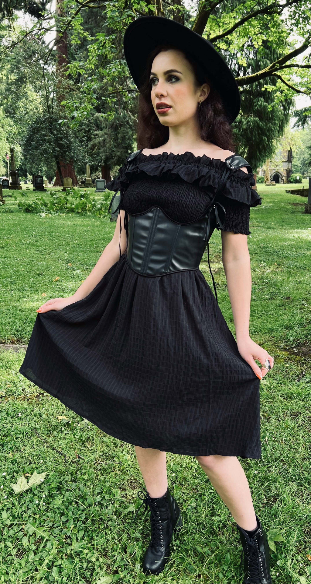 Witchwood Hilda Black Off Shoulder Cottage Goth Dress