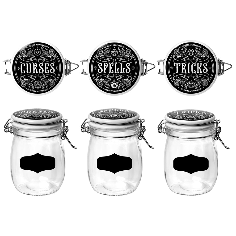 Alchemy Gothic Curses Tricks & Spells 3 Canister Jars JAR2