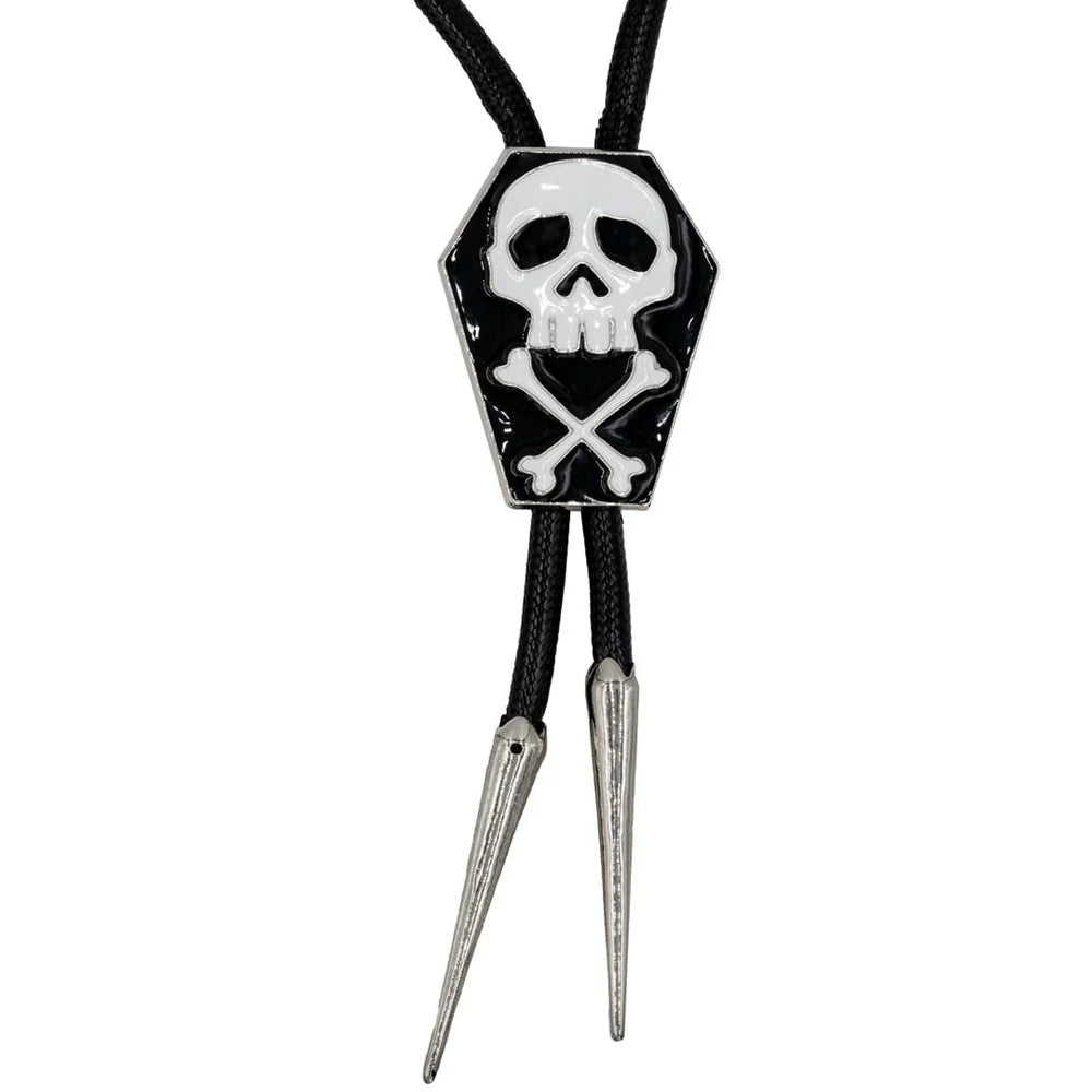 Kreepsville 666 Coffin Skull Crossbones Bolo Western Tie