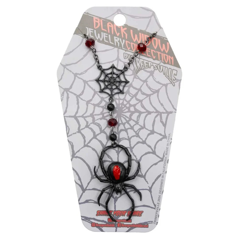 Kreepsville 666 Black Widow Spider Rosary Charm Necklace