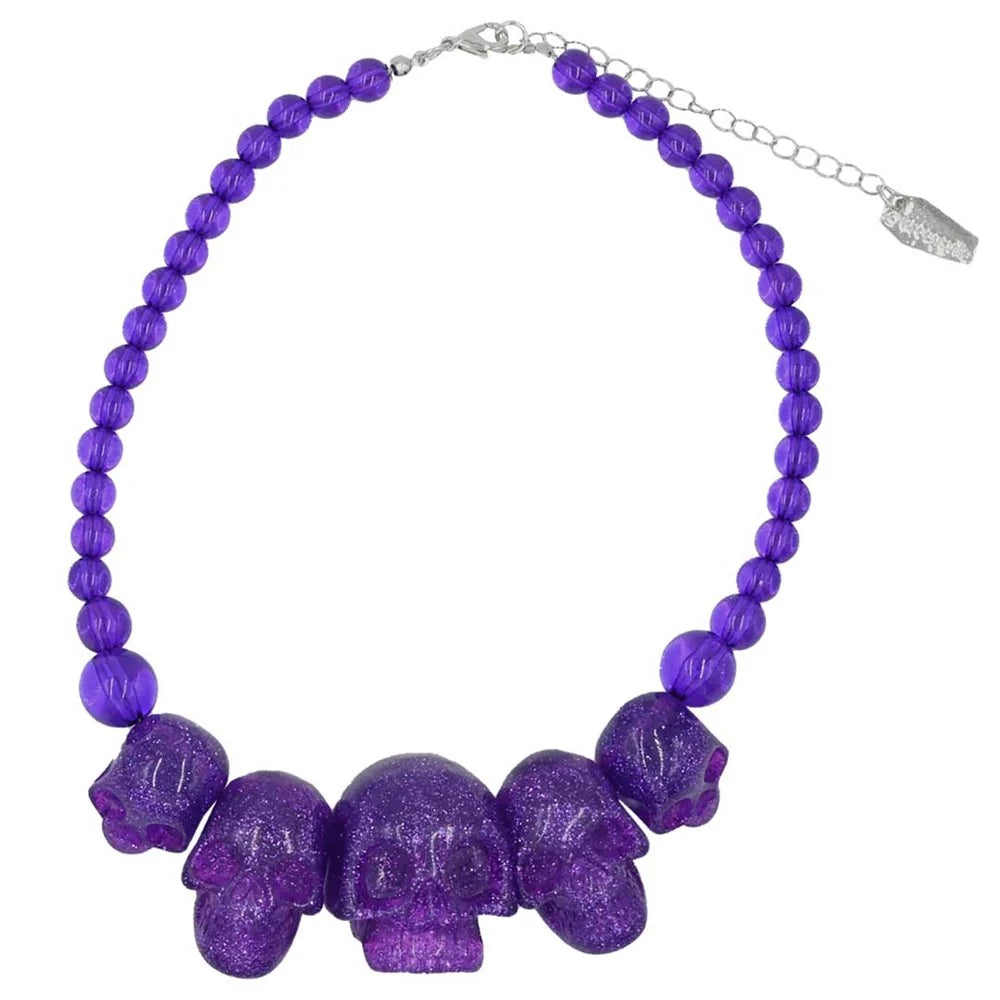 Kreepsville 666 Skull Collection Necklace Purple Glitter