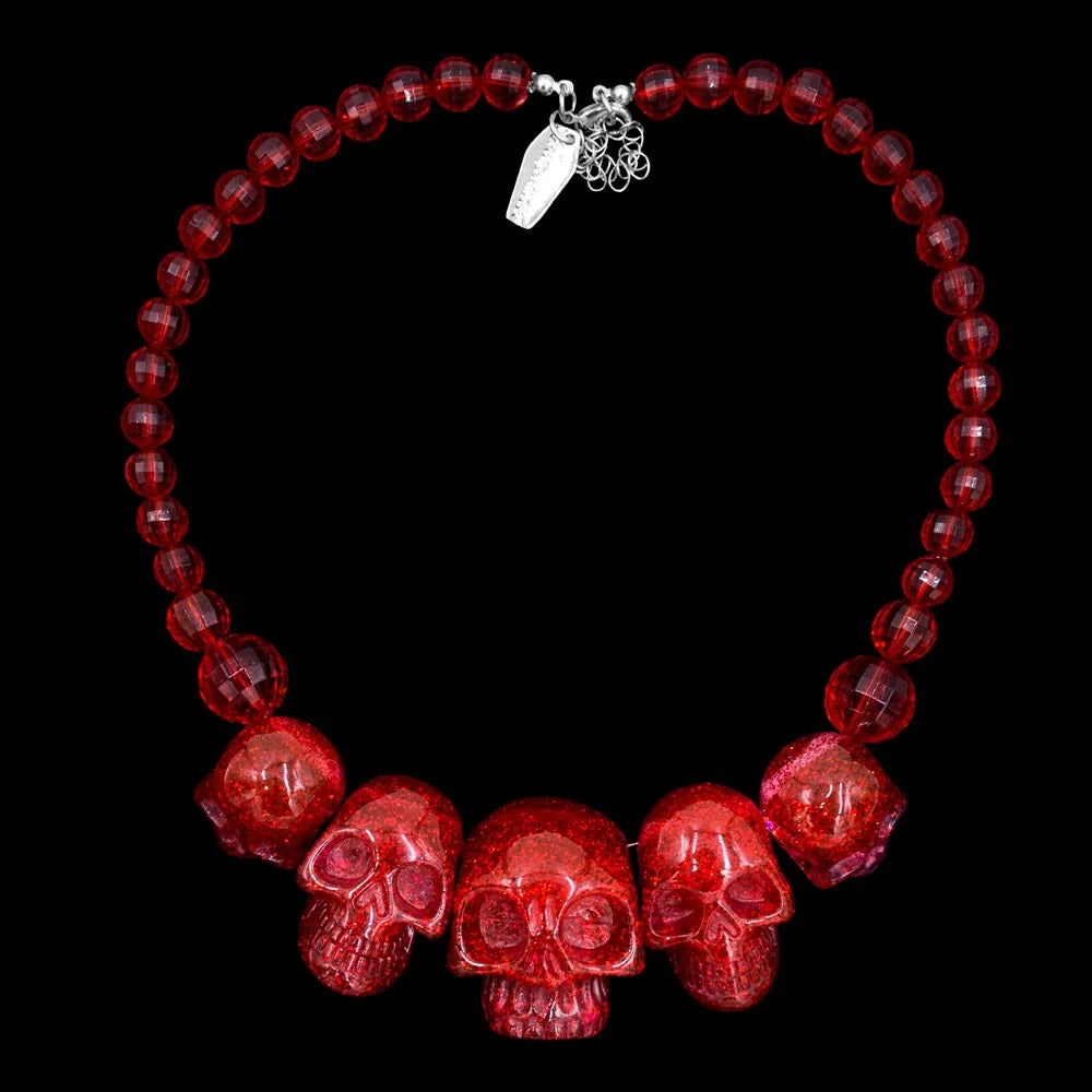Kreepsville 666 Skull Collection Necklace Red Glitter