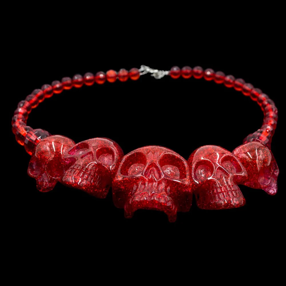 Kreepsville 666 Skull Collection Necklace Red Glitter