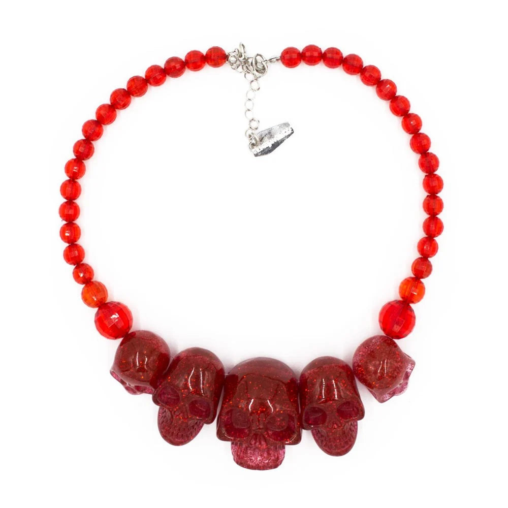 Kreepsville 666 Skull Collection Necklace Red Glitter