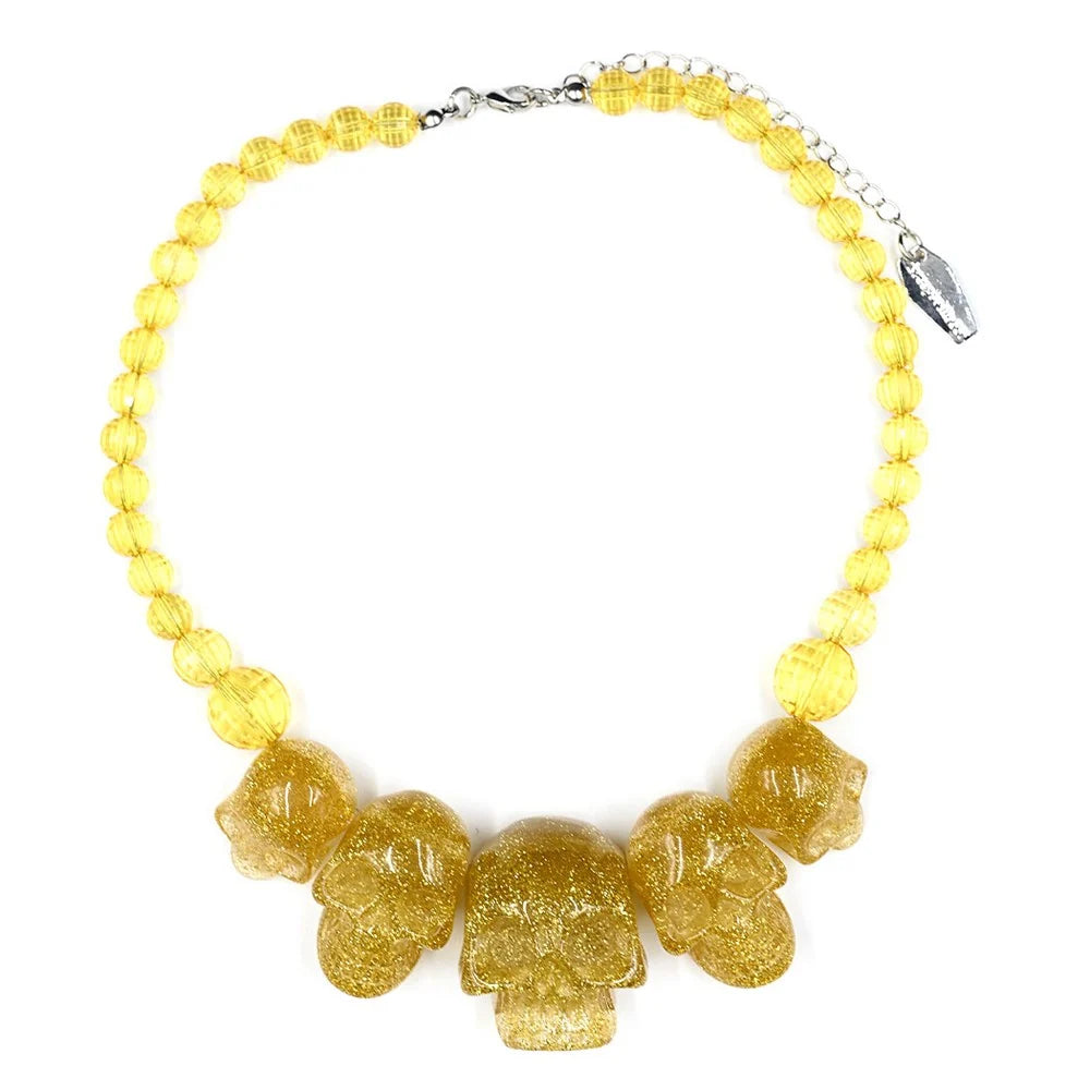 Kreepsville 666 Skull Collection Necklace Gold Glitter