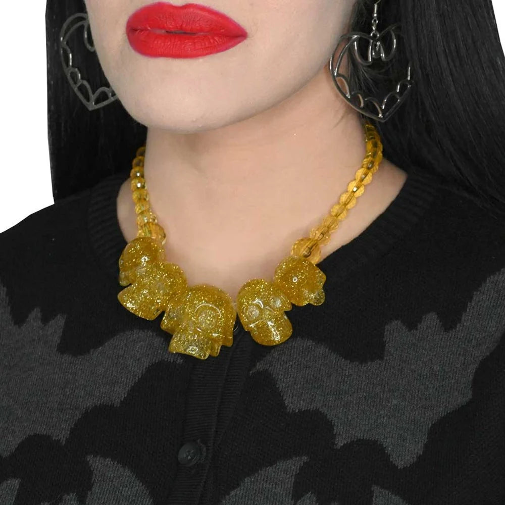 Kreepsville 666 Skull Collection Necklace Gold Glitter