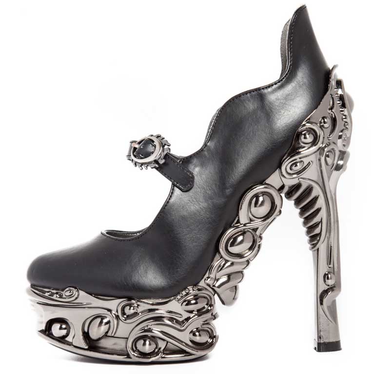 Hades KATJA Black Maryjane Pump 6" High Ornate Molded Heels 6-11