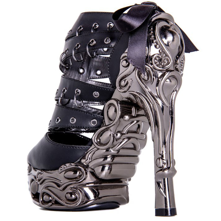 Hades KATO Black Peekaboo Booties 6" High Ornate Heels
