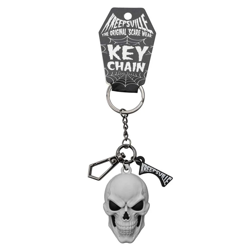 Kreepsville 666 Skull White 3D Flat Keychain