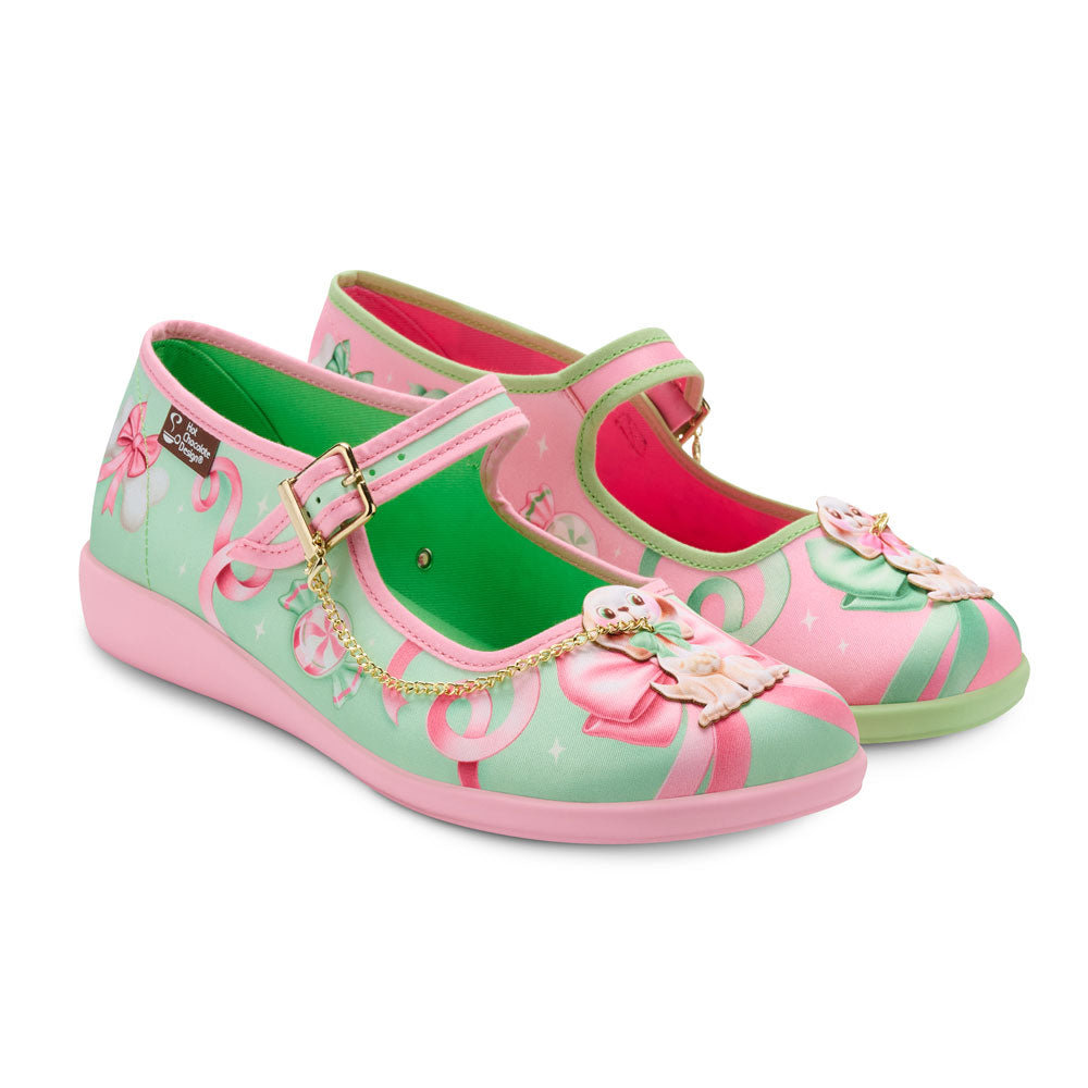Kitschy Puppies Pastel Bows Mary Jane Flat