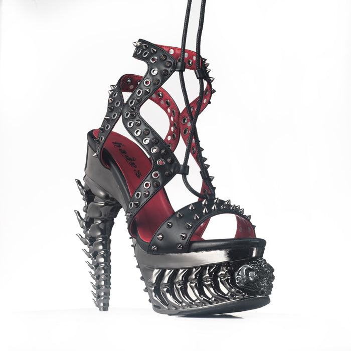 Hades KALIYA Black Strappy Sandal Stud 5" Dragon Heel
