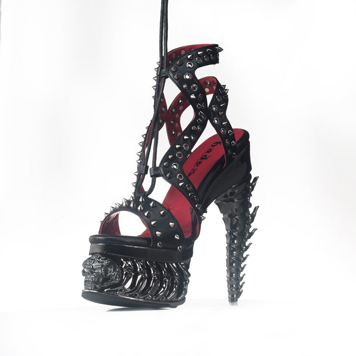 Hades KALIYA Black Strappy Sandal Stud 5" Dragon Heel