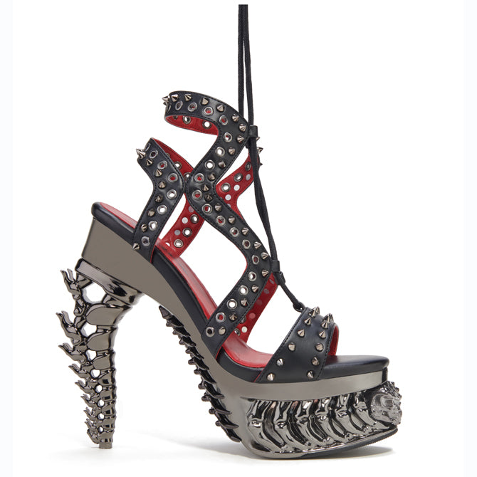 Hades KALIYA Black Strappy Sandal Stud 5" Dragon Heel