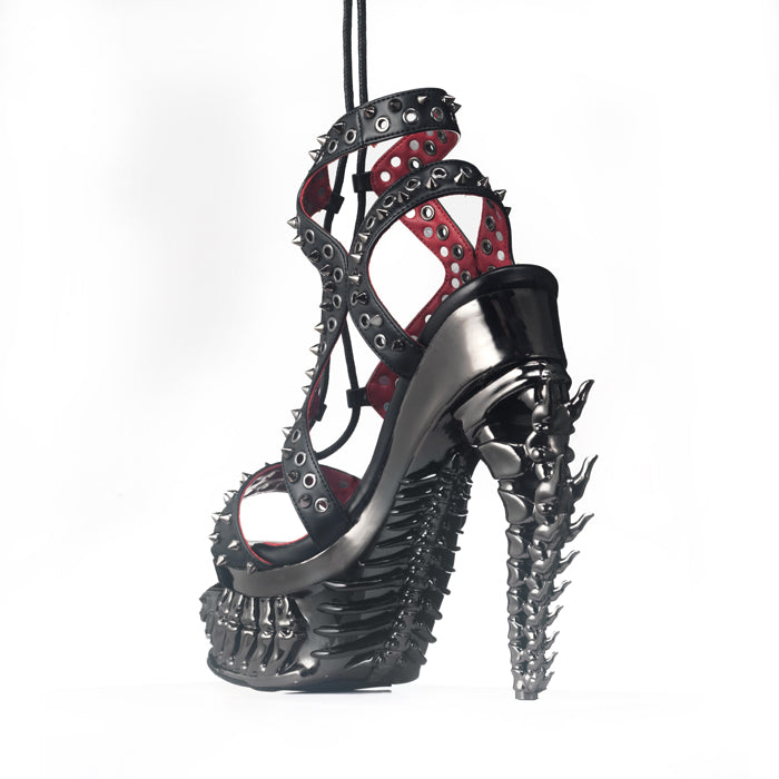 Hades KALIYA Black Strappy Sandal Stud 5" Dragon Heel