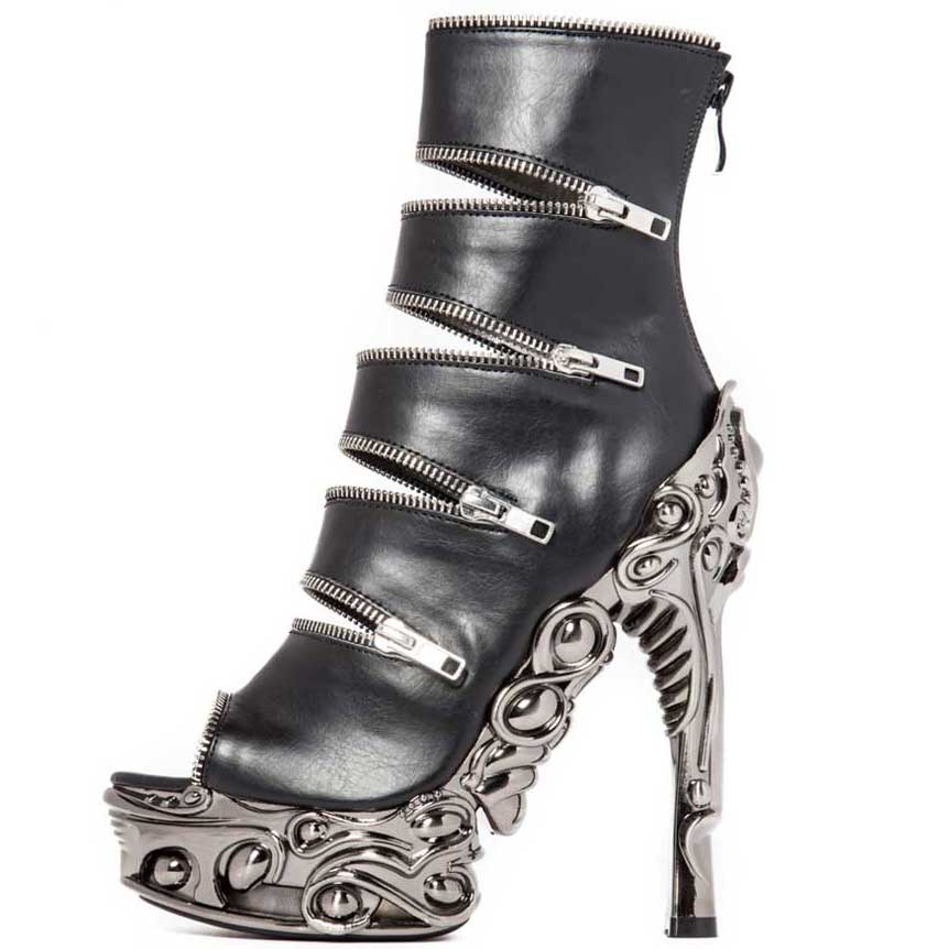 Hades LAWSON Black Vegan Zippers Ankle Boot 6" Heel