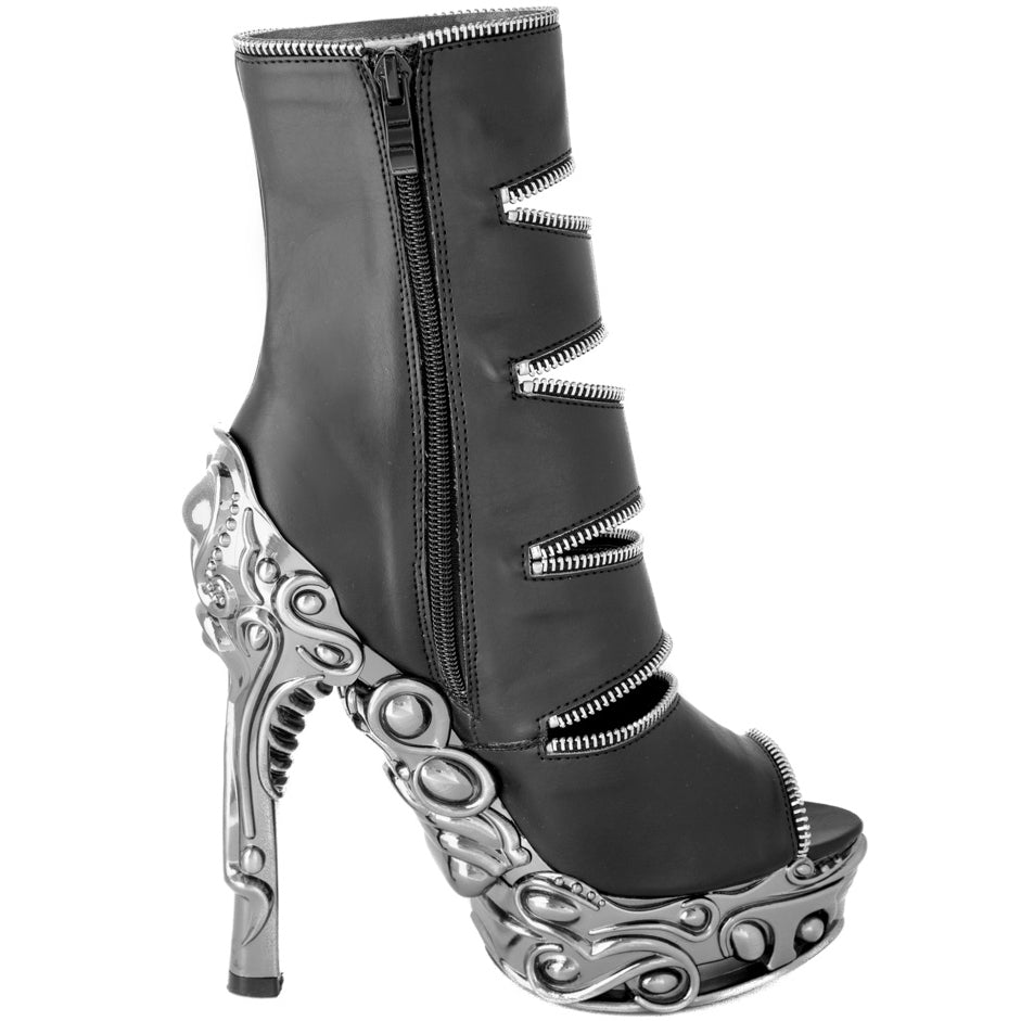 Hades LAWSON Black Vegan Zippers Ankle Boot 6" Heel