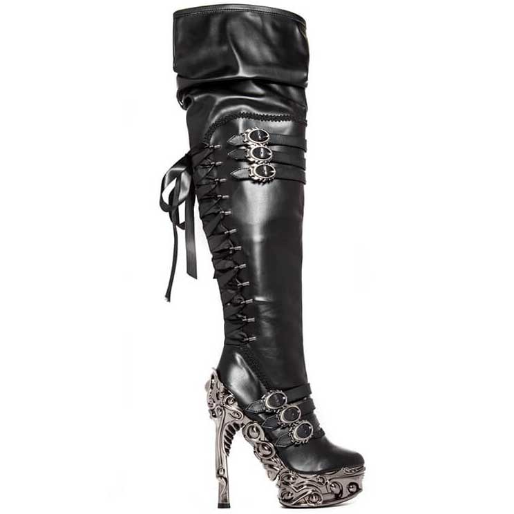 Hades LOKIE Thigh High Boots Buckles Zip Lace Up