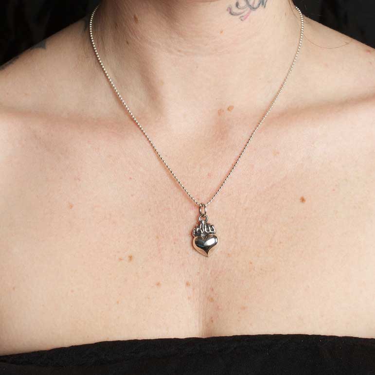 Femme Metale Sacred Heart Hand Cast 925 Silver Pendant
