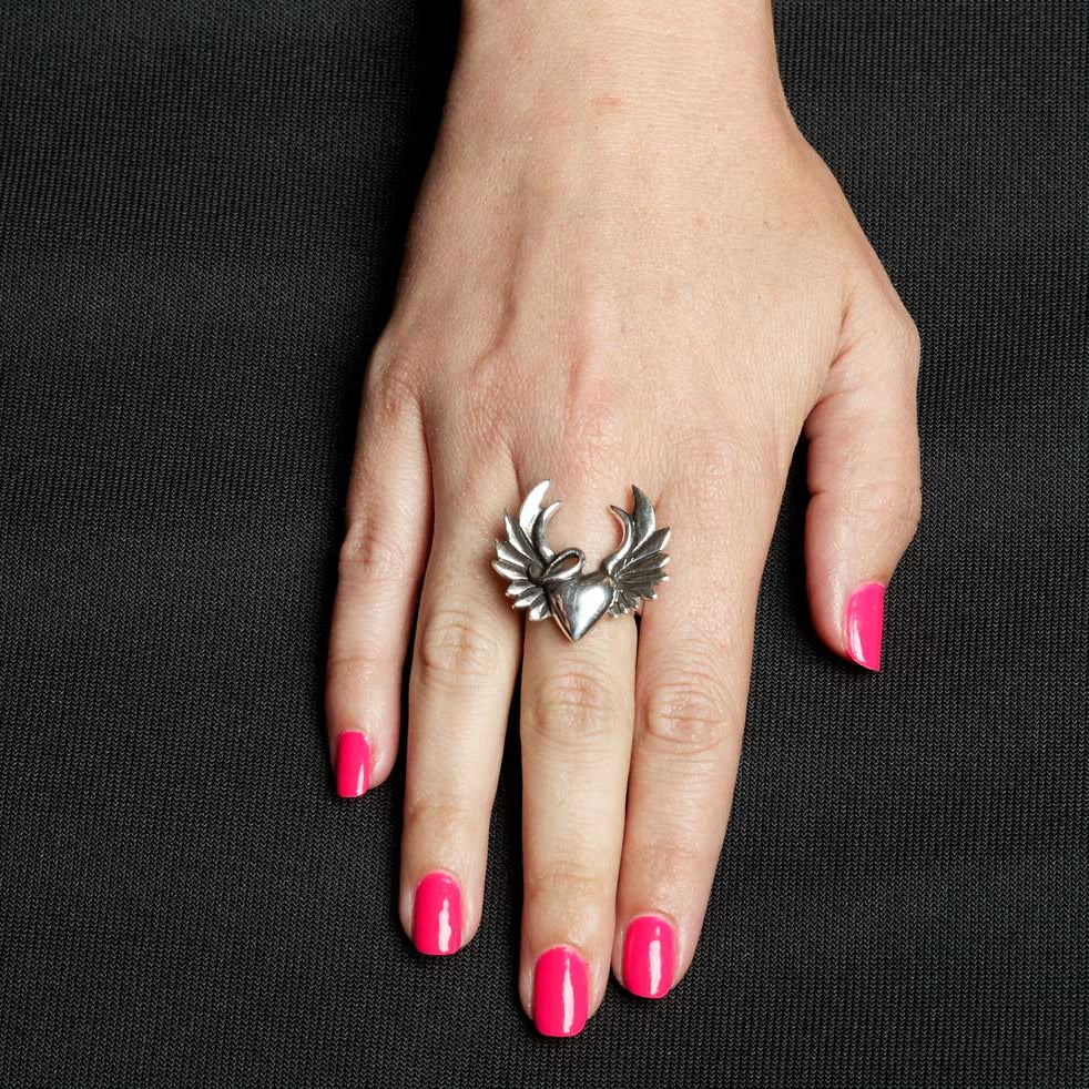 Femme Metale Naughty Heart Ring Fine 925 Sterling Silver