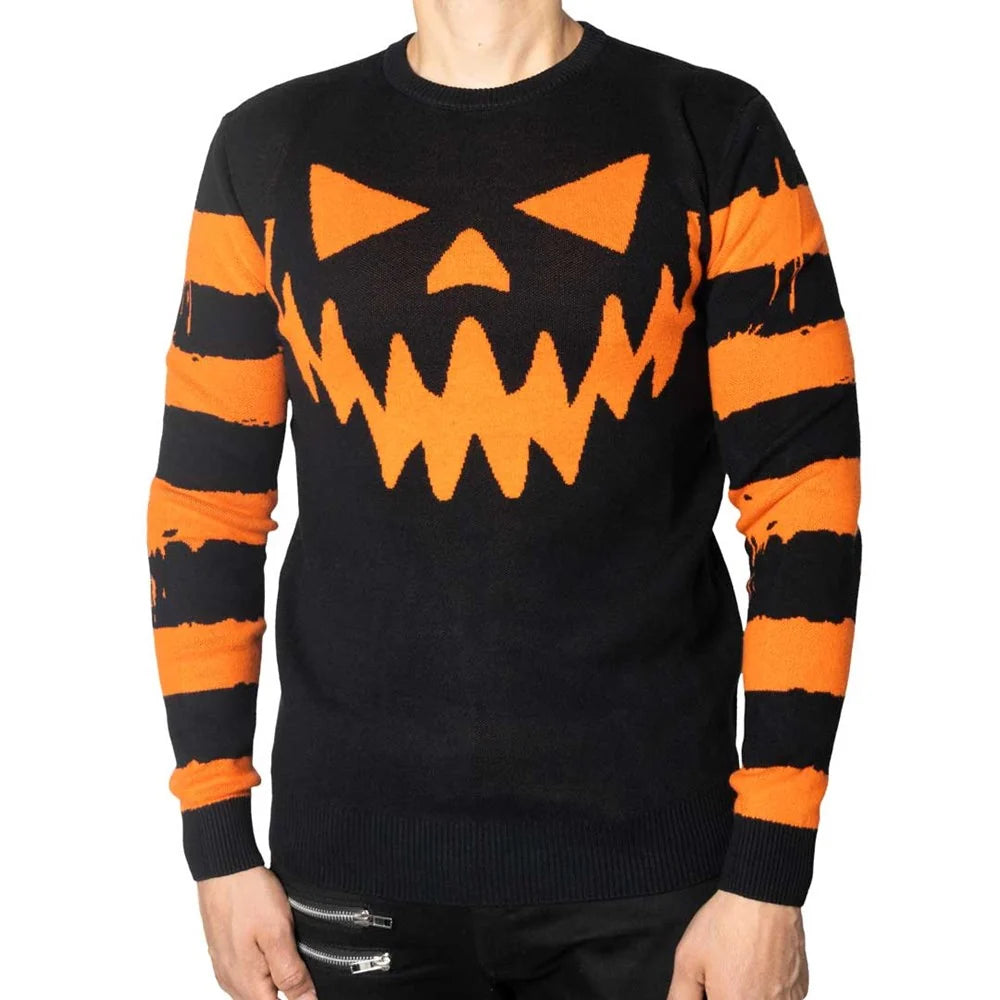 Kreepsville 666 Pumpkin Distressed Striped Sweater