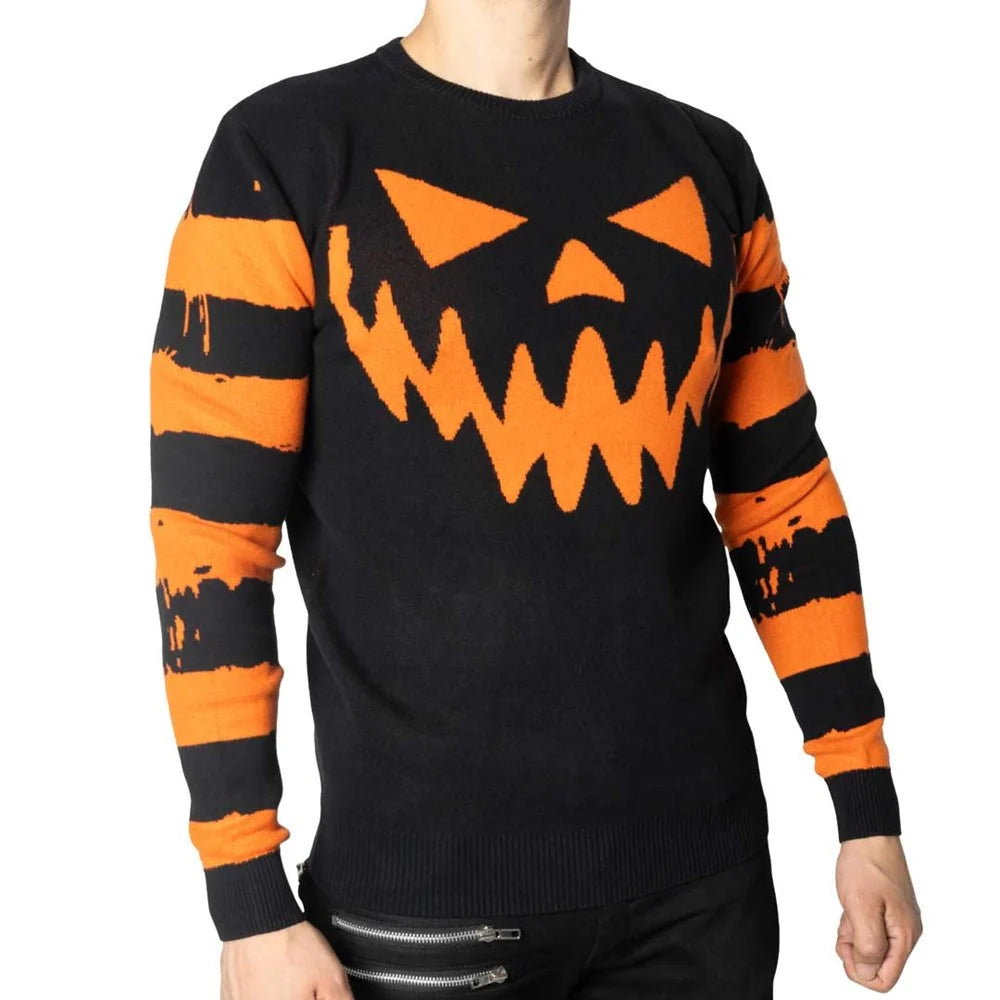 Kreepsville 666 Pumpkin Distressed Striped Sweater