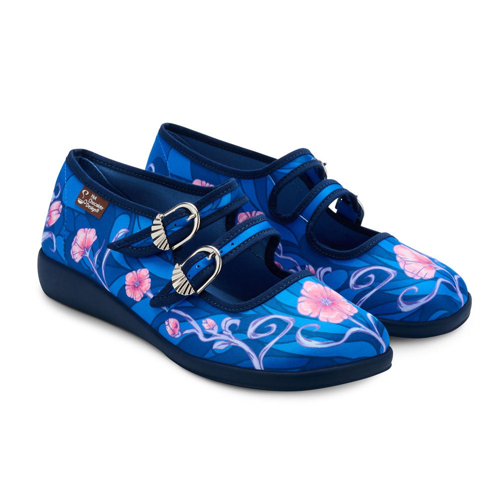 Moonlight Women's Mary Jane Blue Floral Flat