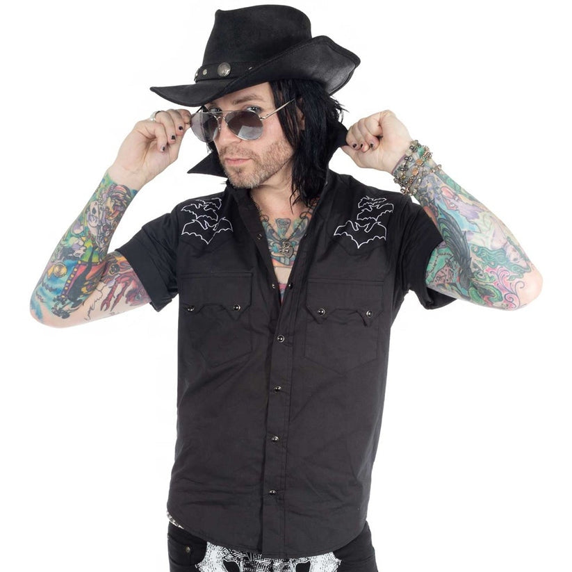 Kreepsville 666 Bat Bone Black Western Shirt