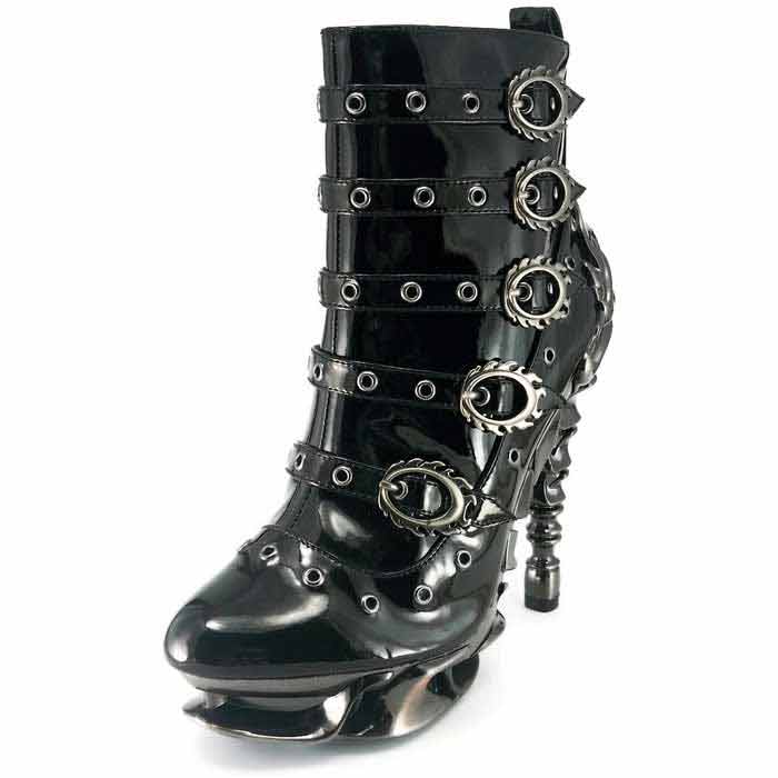 Hades CRIMSON Black Patent Ankle Boots 5" Spinal Heel