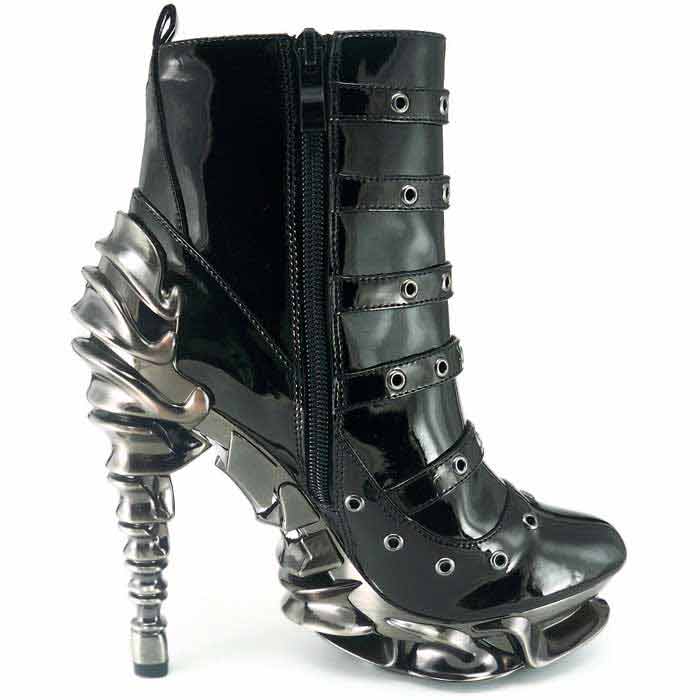 Hades CRIMSON Black Patent Ankle Boots 5" Spinal Heel