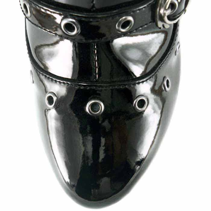 Hades CRIMSON Black Patent Ankle Boots 5" Spinal Heel