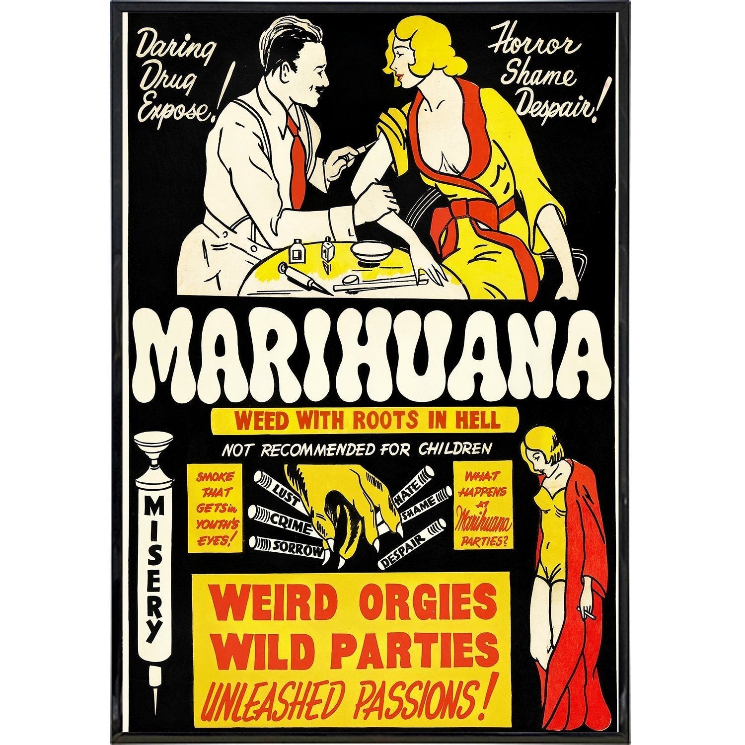 Marijuana "Roots In Hell" Vintage Cult Film Poster Print