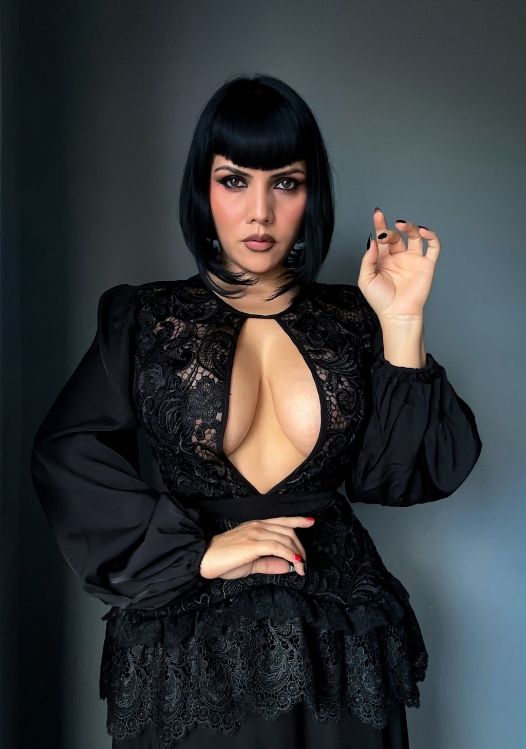 Witchwood Lenore Victorian Style Black Lace Maxi Dress