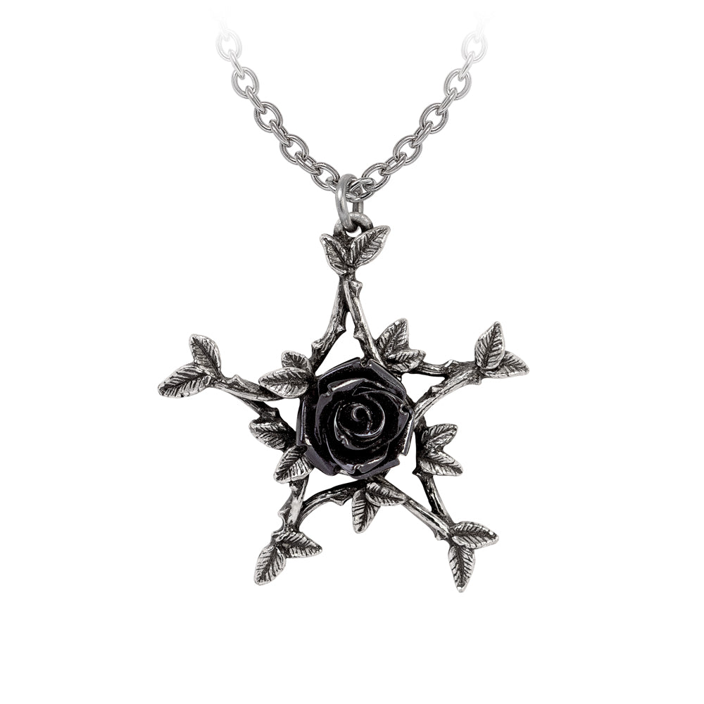 Alchemy Gothic Coven Black Rose Pentagram Pendant P1020