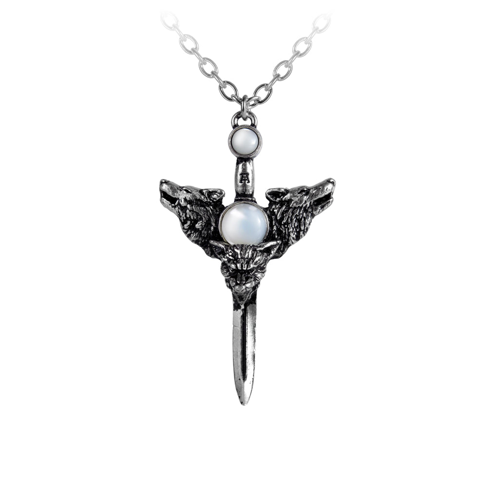 Alchemy Gothic Wolverine Moon Wolf Heads Dagger Pendant P229