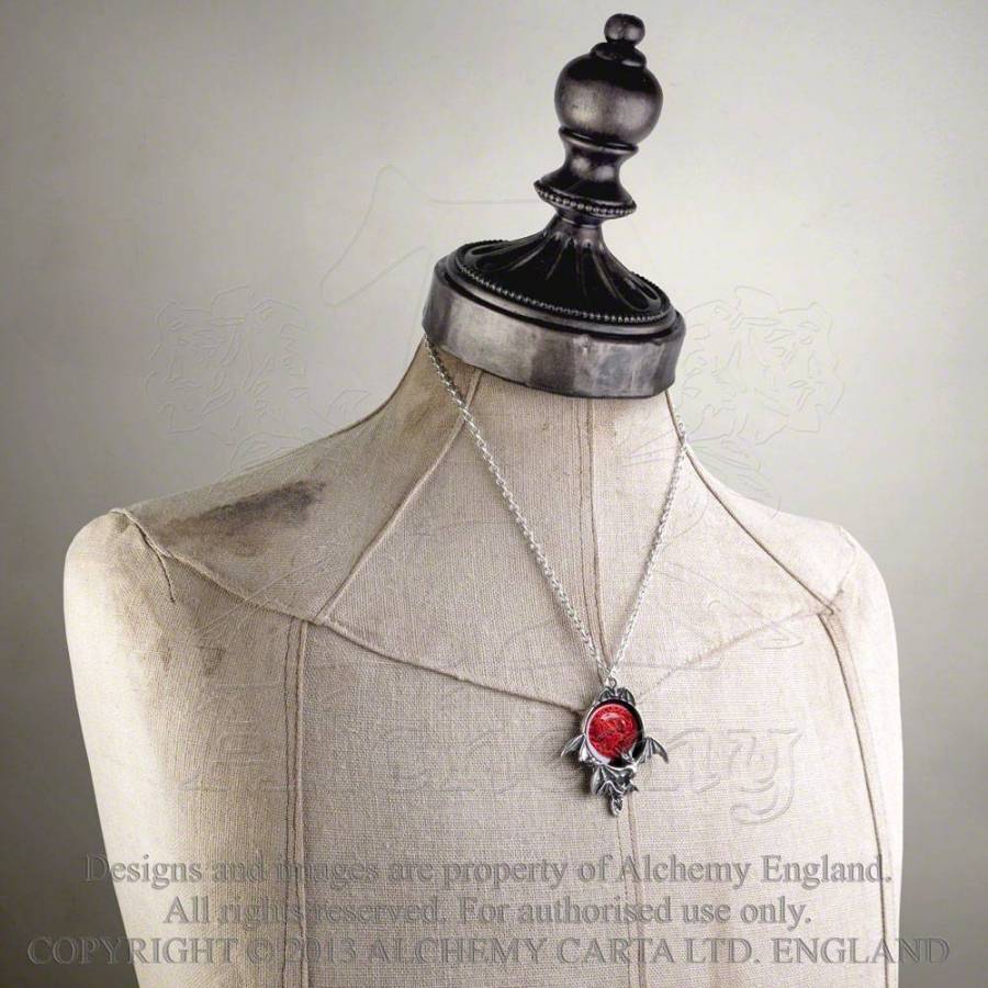 Alchemy Gothic Blood Moon Flying Bats Necklace P447