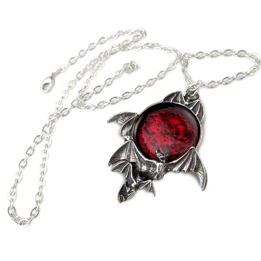 Alchemy Gothic Blood Moon Flying Bats Necklace P447