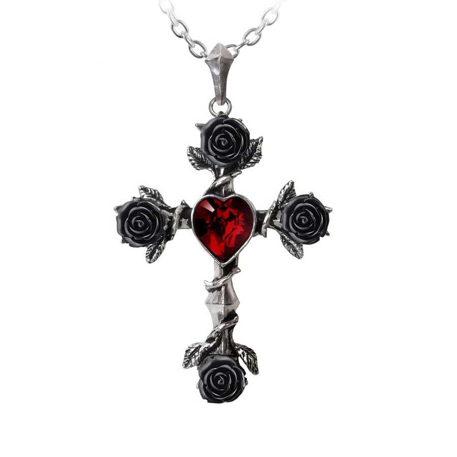 Alchemy Gothic Black Roses Rosifix Cross Pendant P758