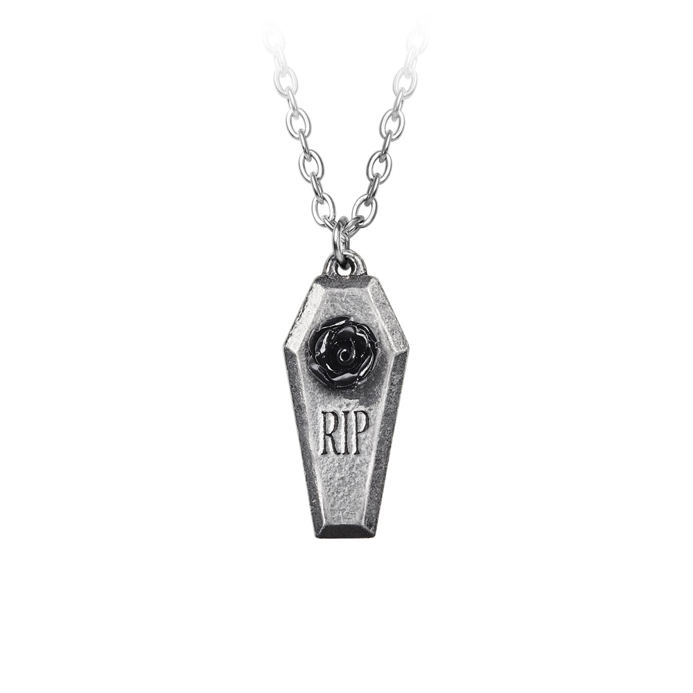 Alchemy Gothic RIP Resin Rose Coffin Pendant P881