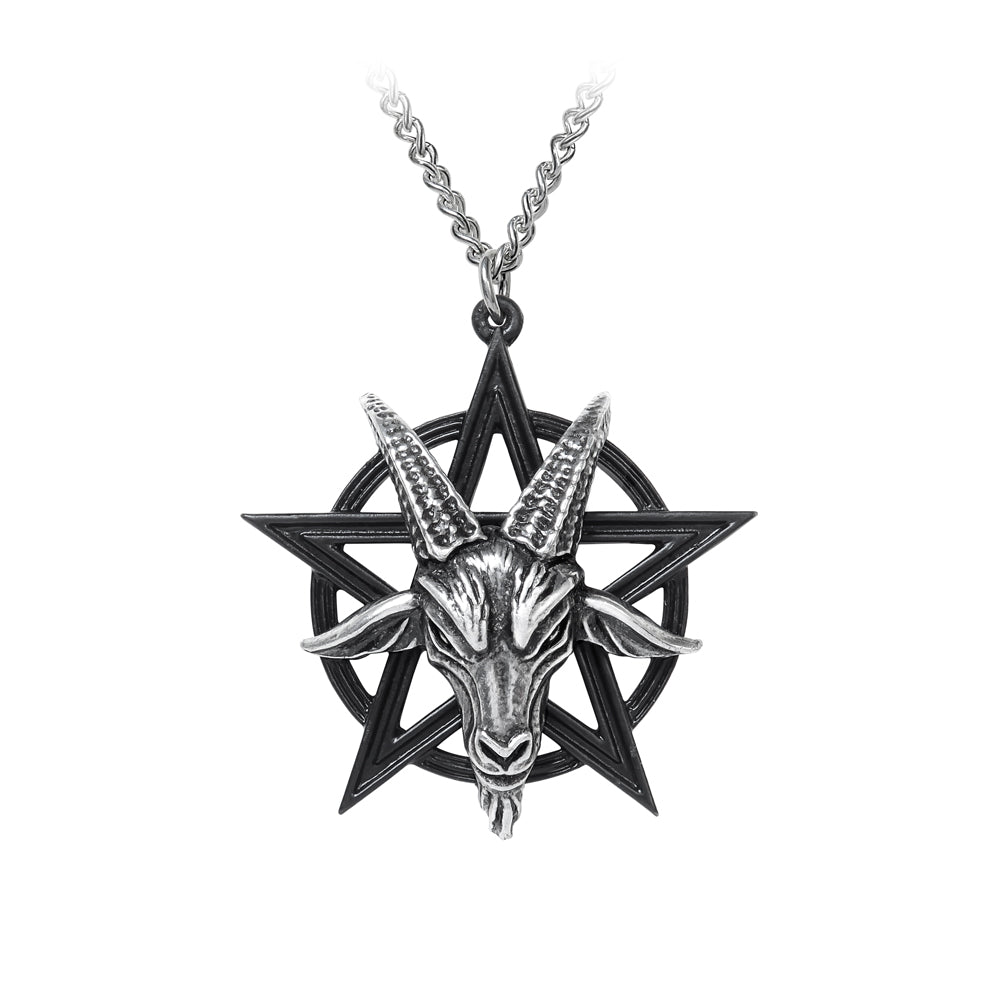 Pentagram pendant with goat head design on a white background