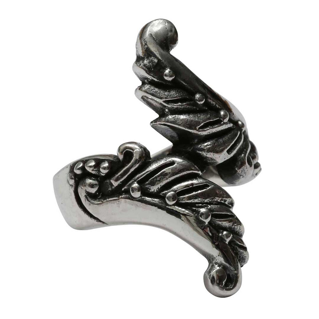 Silver decorative element with intricate design on a white background