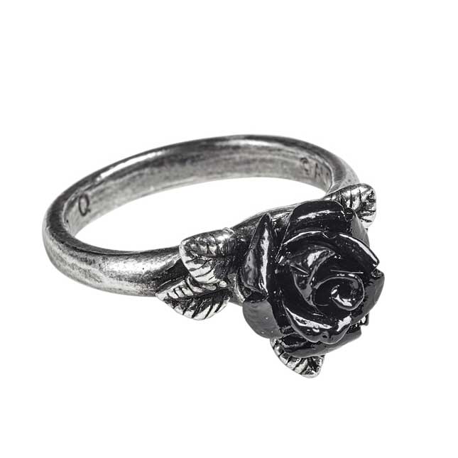 Alchemy Gothic Token of Love Ring Black Resin Rose R237