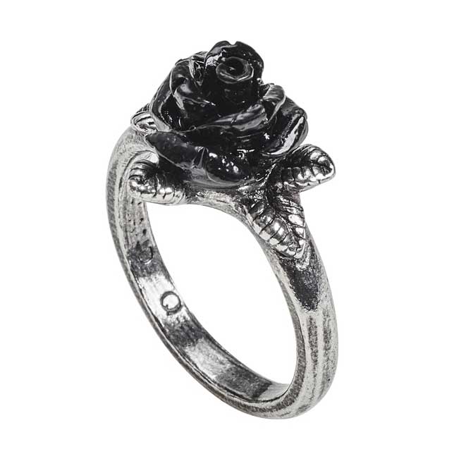 Alchemy Gothic Token of Love Ring Black Resin Rose R237