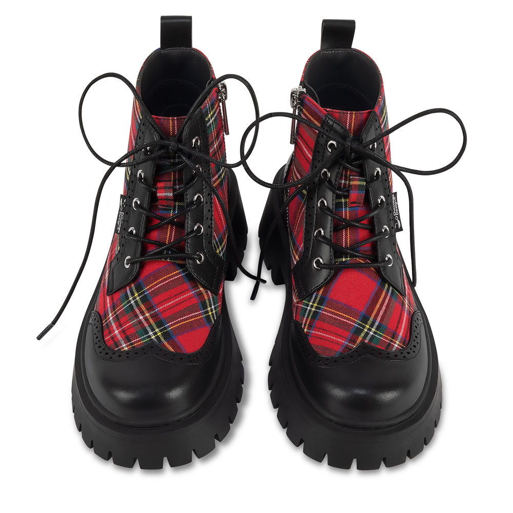Red Tartan Women's Ankle Lace Up Boots