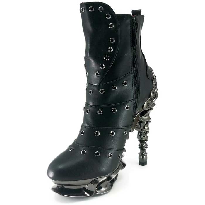 Hades RAVEN Black Vegan Ankle Boots Eyelets 5" Heel Zip