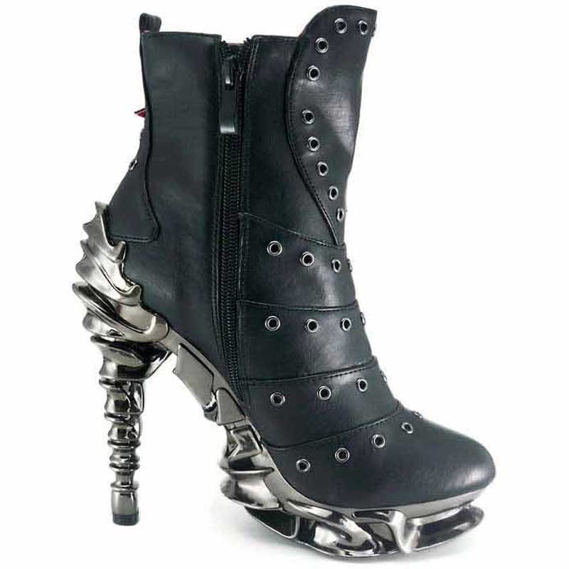 Hades RAVEN Black Vegan Ankle Boots Eyelets 5" Heel Zip