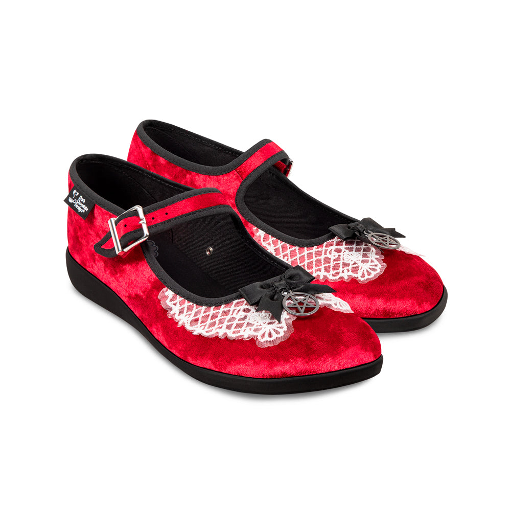 Chocolaticas® Sabrina Velvet Red Mary Jane Flat